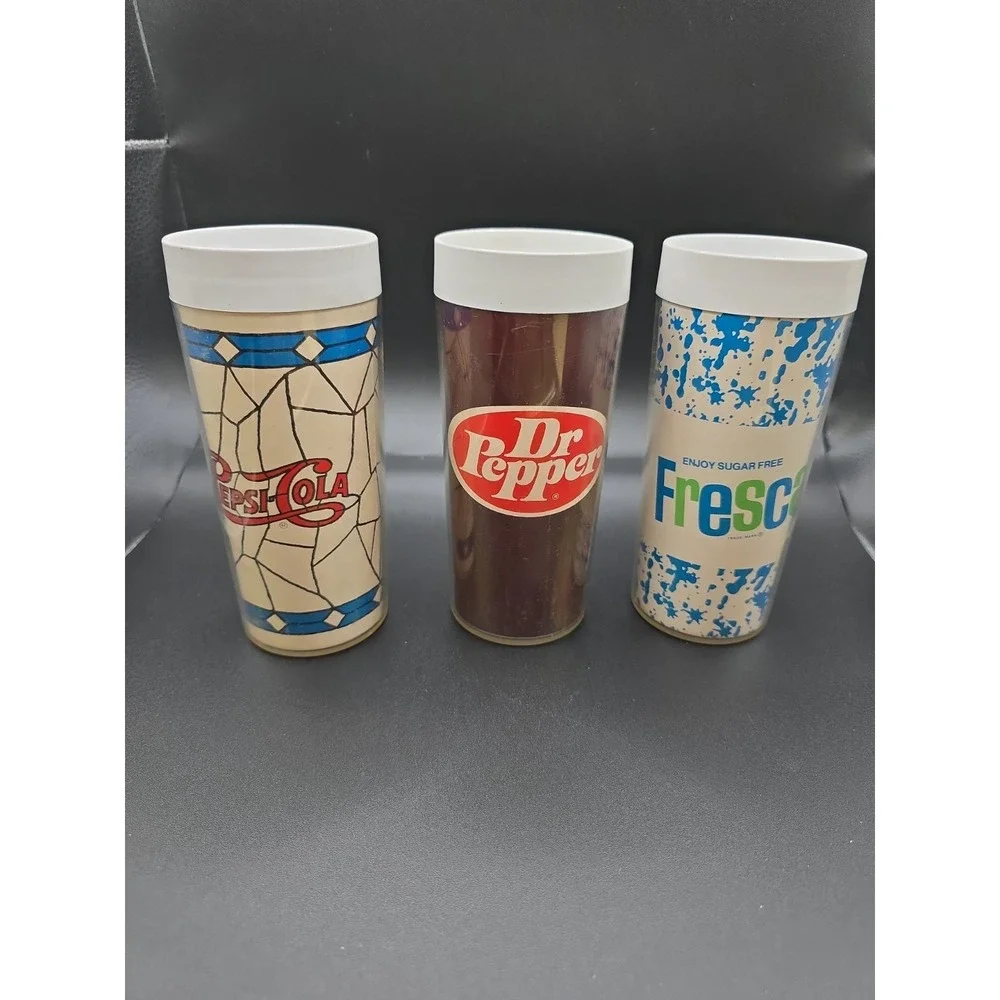 Vintage Thermo-Serv Glasses Pepsi Cola Fresca Dr. Pepper 3pc Set 1970's